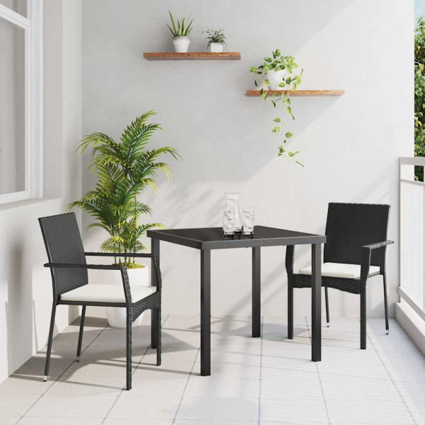 Conjunto de Comedor de Jardín con cojín 3 pcs Negro Poliratán D