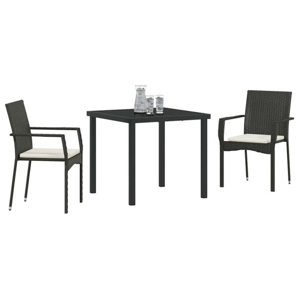 Conjunto de Comedor de Jardín con cojín 3 pcs Negro Poliratán M 3
