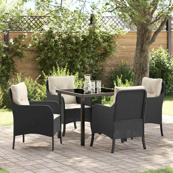 Conjunto de Comedor de Jardín con cojín 5 pcs Negro Poliratán D