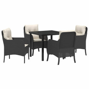 Conjunto de Comedor de Jardín con cojín 5 pcs Negro Poliratán H