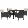 Conjunto de Comedor de Jardín con cojín 5 pcs Negro Poliratán 2
