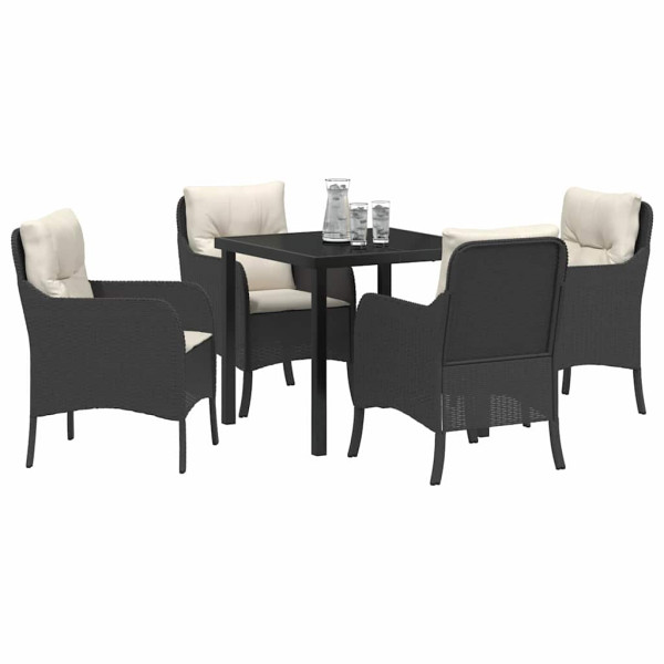 Conjunto de Comedor de Jardín con cojín 5 pcs Negro Poliratán M 3