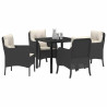Conjunto de Comedor de Jardín con cojín 5 pcs Negro Poliratán 3
