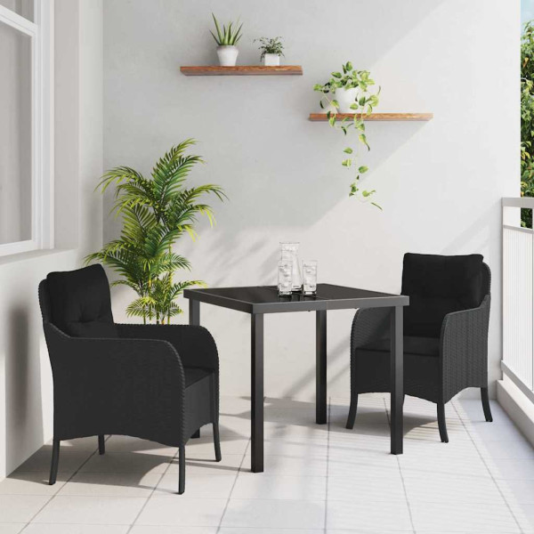 Conjunto de Comedor de Jardín con cojín 3 pcs Negro Poliratán D