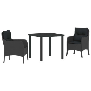 Conjunto de Comedor de Jardín con cojín 3 pcs Negro Poliratán H