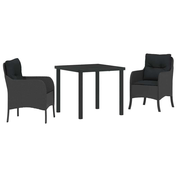 Conjunto de Comedor de Jardín con cojín 3 pcs Negro Poliratán M 2