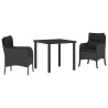 Conjunto de Comedor de Jardín con cojín 3 pcs Negro Poliratán 2