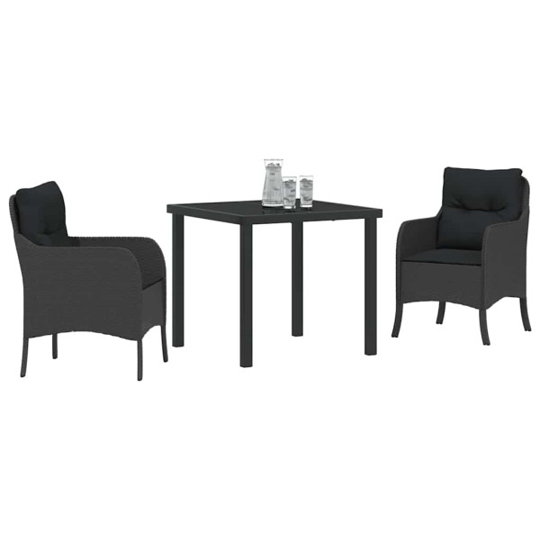 Conjunto de Comedor de Jardín con cojín 3 pcs Negro Poliratán M 3
