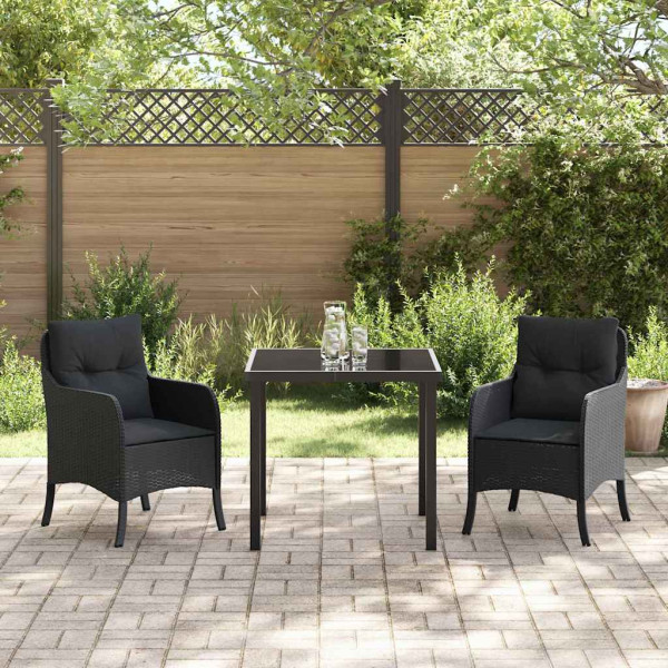 Conjunto de Comedor de Jardín con cojín 3 pcs Negro Poliratán M 4