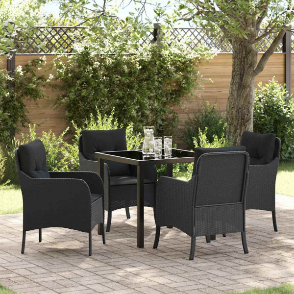 Conjunto de Comedor de Jardín con cojín 5 pcs Negro Poliratán D