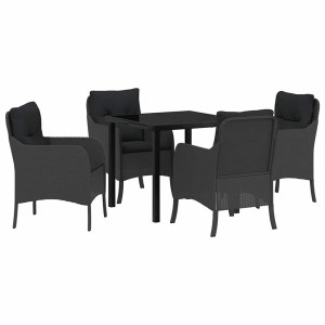 Conjunto de Comedor de Jardín con cojín 5 pcs Negro Poliratán H