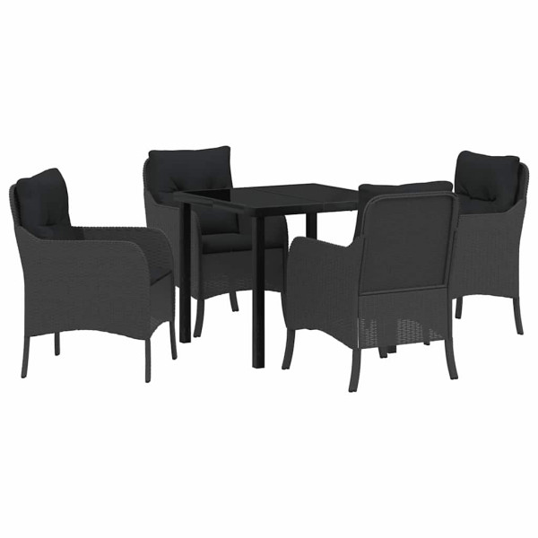Conjunto de Comedor de Jardín con cojín 5 pcs Negro Poliratán M 2