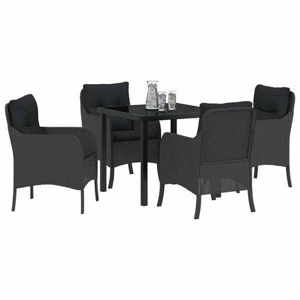 Conjunto de Comedor de Jardín con cojín 5 pcs Negro Poliratán M 3