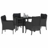 Conjunto de Comedor de Jardín con cojín 5 pcs Negro Poliratán 3