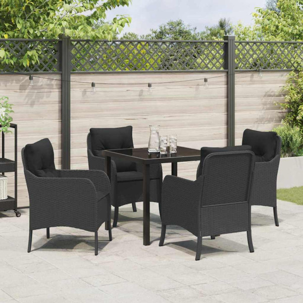Conjunto de Comedor de Jardín con cojín 5 pcs Negro Poliratán M 4