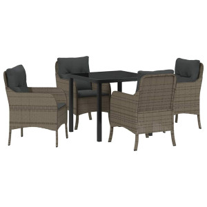 Conjunto de Comedor de Jardín con cojín 5 pcs Gris Poliratán H
