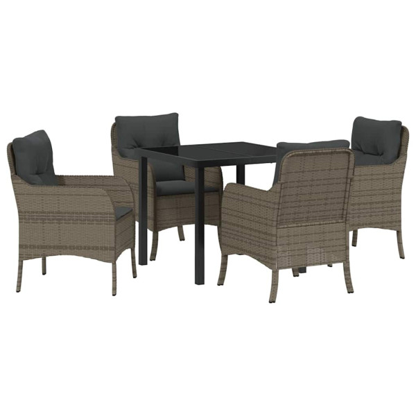 Conjunto de Comedor de Jardín con cojín 5 pcs Gris Poliratán M 2