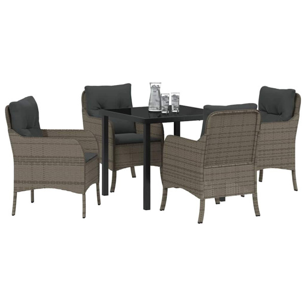 Conjunto de Comedor de Jardín con cojín 5 pcs Gris Poliratán M 3