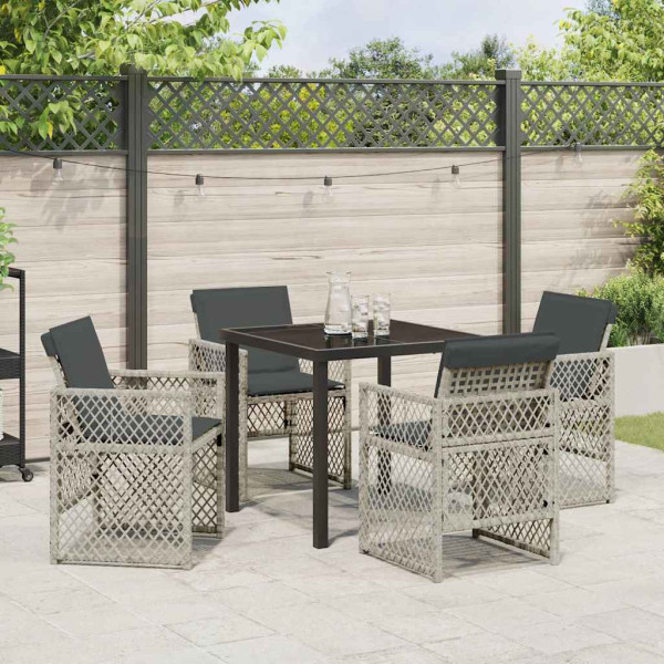 Conjunto de Comedor de Jardín 5 pcs Gris claro ratán sintético M 4