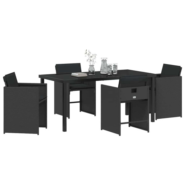 Conjunto de Comedor de Jardín 5 pcs Negro ratán sintético M 3