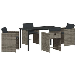 Conjunto de Comedor de Jardín 5 pcs Gris ratán sintético H