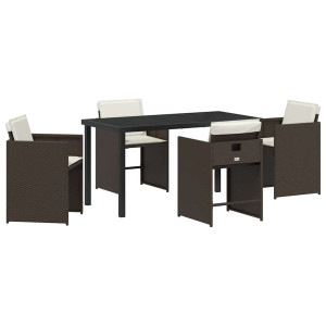 Conjunto de Comedor de Jardín 5 pcs Marrón ratán sintético H