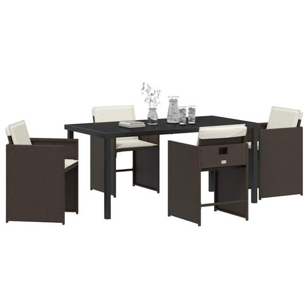 Conjunto de Comedor de Jardín 5 pcs Marrón ratán sintético M 3