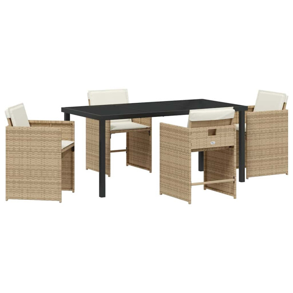 Conjunto de Comedor de Jardín 5 pcs Beige ratán sintético M 2