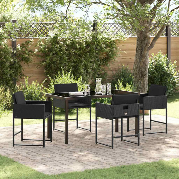 Conjunto de Comedor de Jardín 5 pcs Negro ratán sintético D