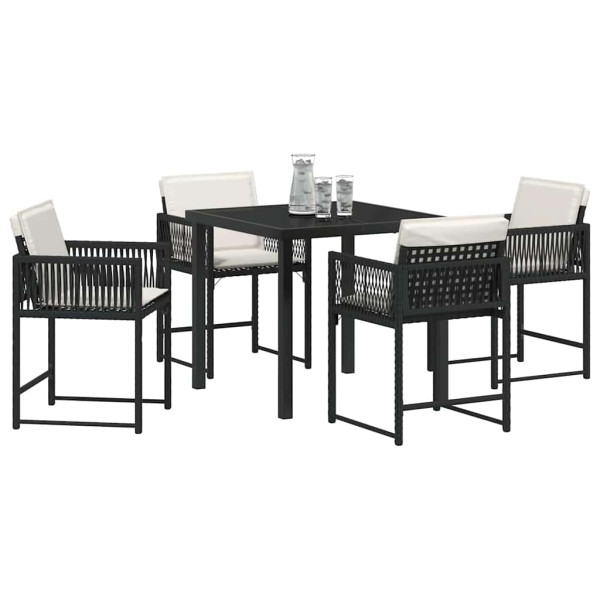 Conjunto de Comedor de Jardín 5 pcs Negro ratán sintético M 3