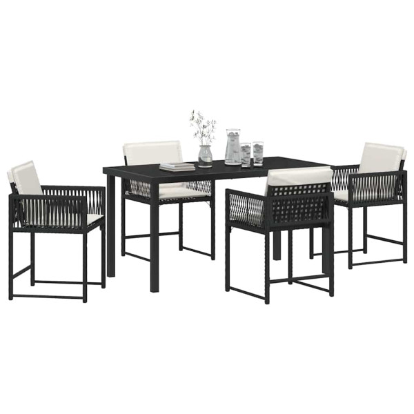 Conjunto de Comedor de Jardín 5 pcs Negro ratán sintético M 3
