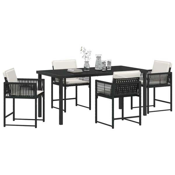 Conjunto de Comedor de Jardín 5 pcs Negro ratán sintético M 3