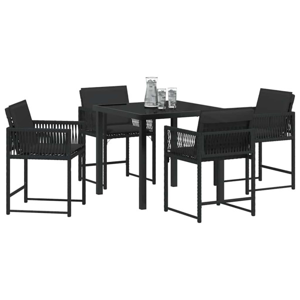 Conjunto de Comedor de Jardín 5 pcs Negro ratán sintético M 3