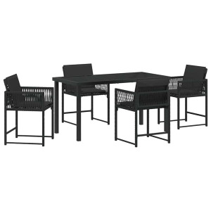 Conjunto de Comedor de Jardín 5 pcs Negro ratán sintético H