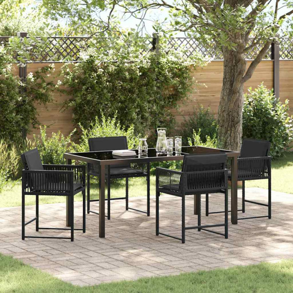 Conjunto de Comedor de Jardín 5 pcs Negro ratán sintético D