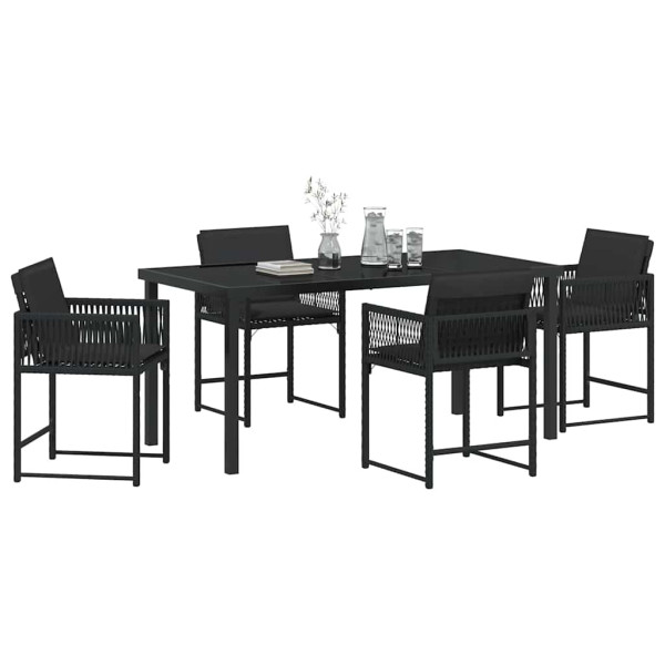 Conjunto de Comedor de Jardín 5 pcs Negro ratán sintético M 3