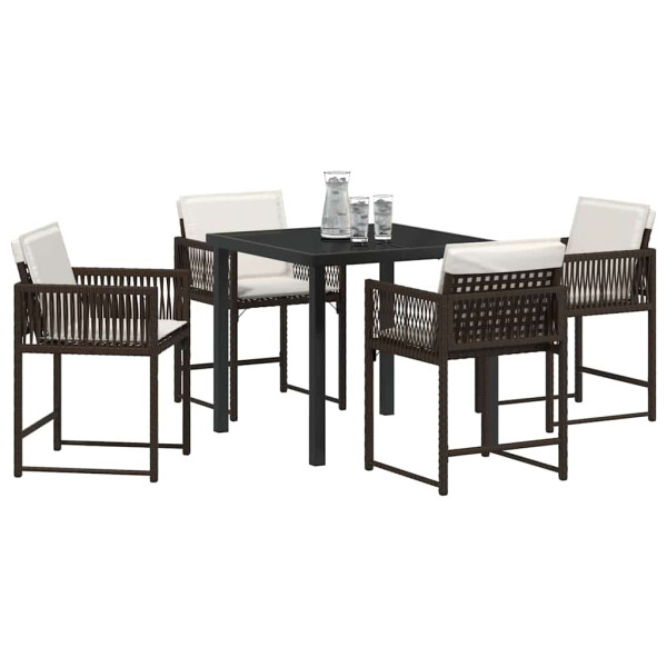 Conjunto de Comedor de Jardín 5 pcs Marrón ratán sintético M 3