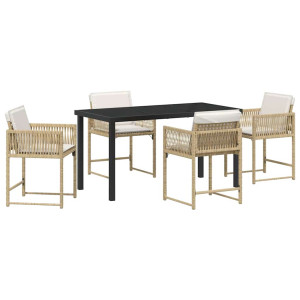Conjunto de Comedor de Jardín 5 pcs Beige ratán sintético H