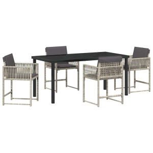 Conjunto de Comedor de Jardín 5 pcs Gris Claro ratán sintético H