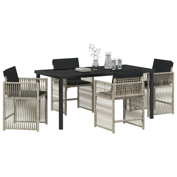 Conjunto de Comedor de Jardín 5 pcs Gris Claro ratán sintético M 3