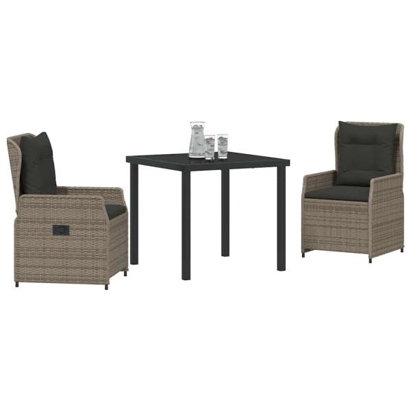 Conjunto de Comedor de Jardín 3 pcs Gris ratán sintético M 3
