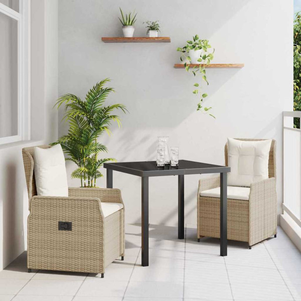 Conjunto de Comedor de Jardín 3 pcs Beige ratán sintético D