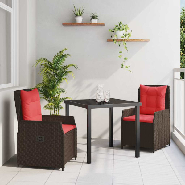 Conjunto de Comedor de Jardín 3 pcs Marrón Poliratán D