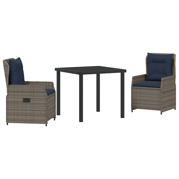 Conjunto de Comedor de Jardín 3 pcs Gris Poliratán M 2