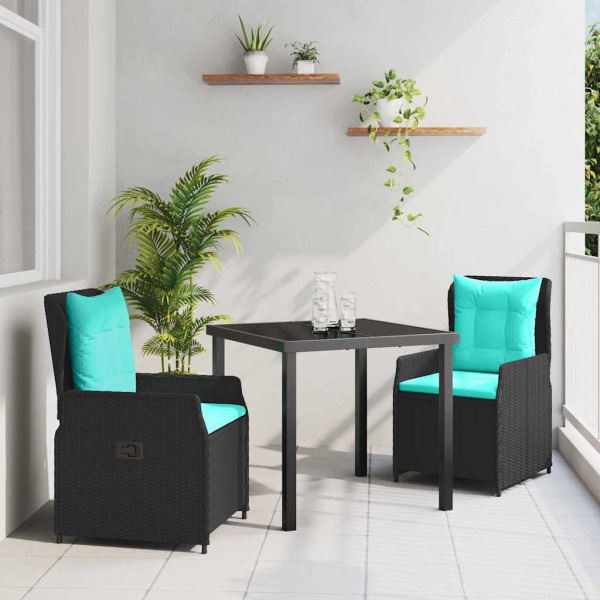 Conjunto de Comedor de Jardín 3 pcs Negro Poliratán D