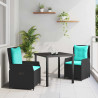 Conjunto de Comedor de Jardín 3 pcs Negro Poliratán 1