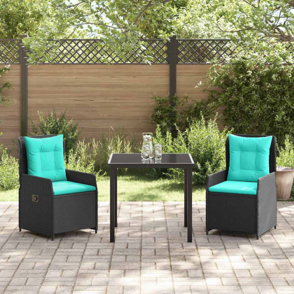 Conjunto de Comedor de Jardín 3 pcs Negro Poliratán M 4