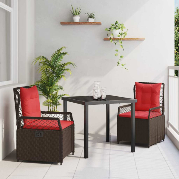 Conjunto de Comedor de Jardín 3 pcs Marrón ratán sintético D