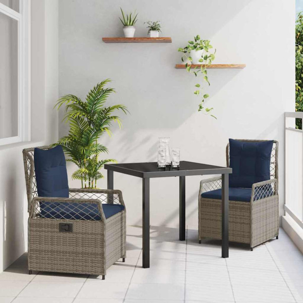Conjunto de Comedor de Jardín 3 pcs Gris ratán sintético D