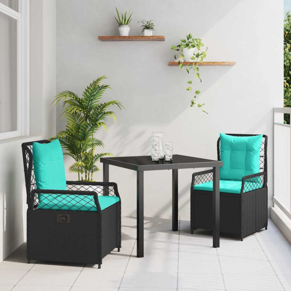 Conjunto de Comedor de Jardín 3 pcs Negro ratán sintético D